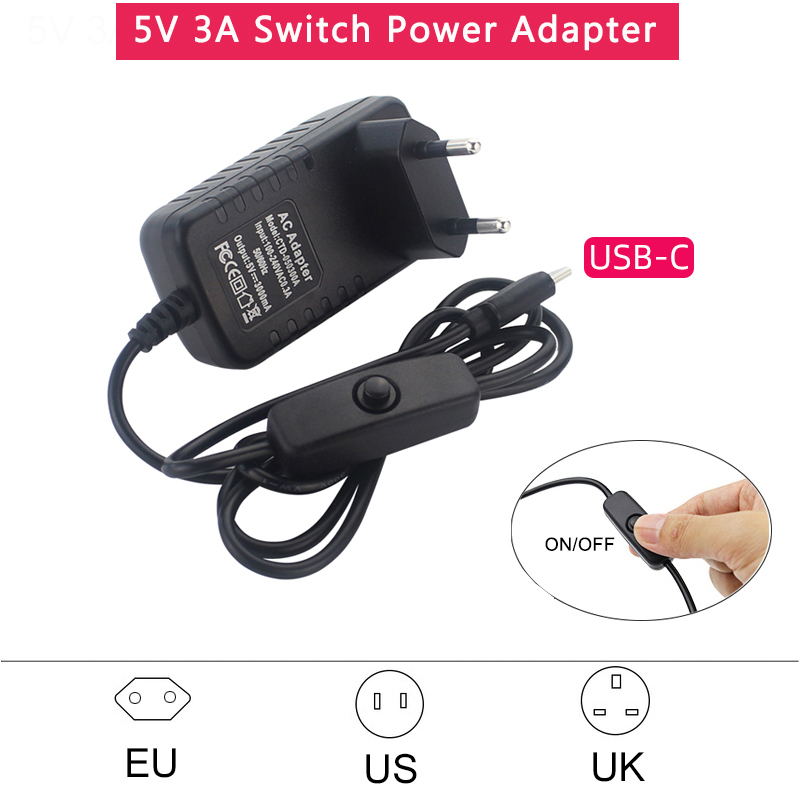 Banana Pi Bpi-M5 - 5V 3A voeding met aan/uit-schakelaar EU